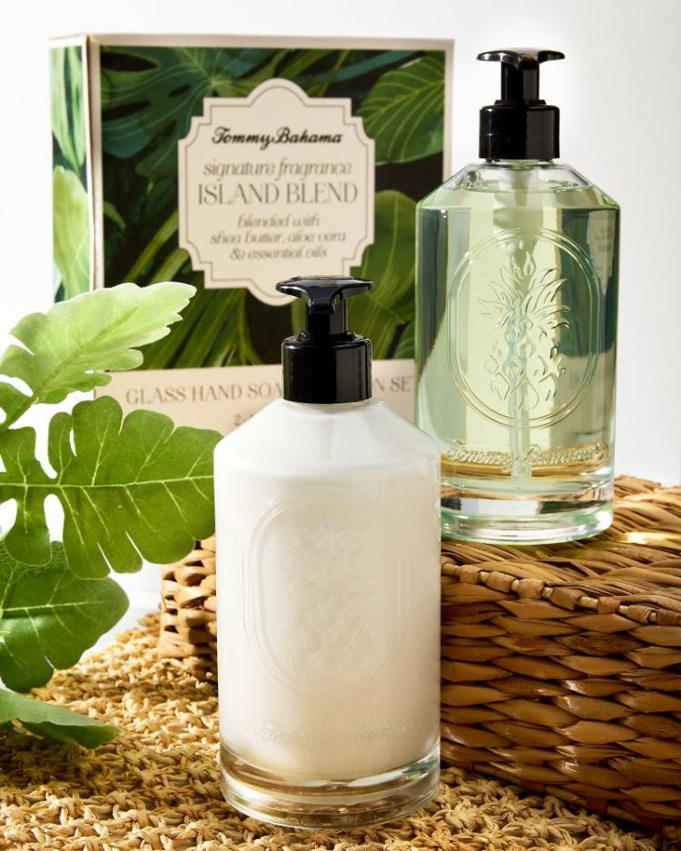 Beach & Home Bath | Tommy Bahama Island Blend Glass Hand Soap & Lotion Set Island Blend