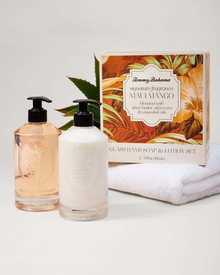 Beach & Home Candles & Diffusers | Tommy Bahama Maui Mango Glass Hand Soap & Lotion Set Maui Mango