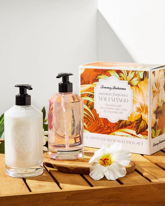 Beach & Home Candles & Diffusers | Tommy Bahama Maui Mango Glass Hand Soap & Lotion Set Maui Mango
