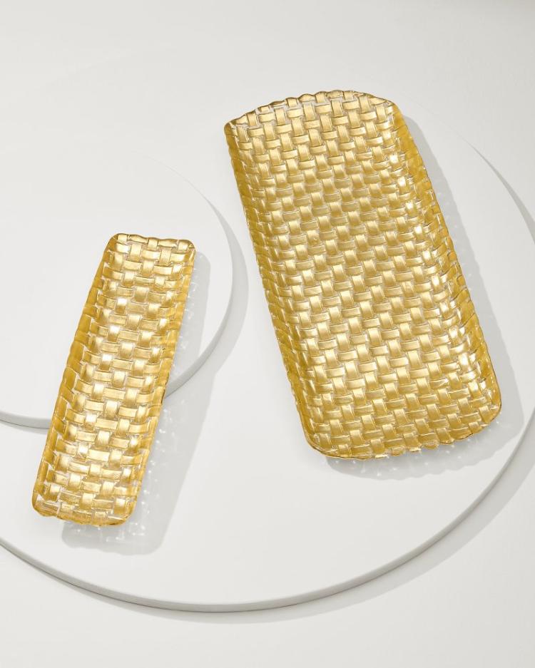 Beach & Home Drinkware & Bar | Tommy Bahama Braided Glass Serving Trays — Set Of 2 Gold