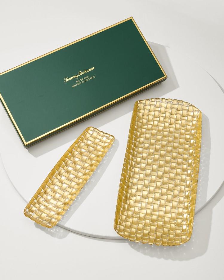 Beach & Home Drinkware & Bar | Tommy Bahama Braided Glass Serving Trays — Set Of 2 Gold