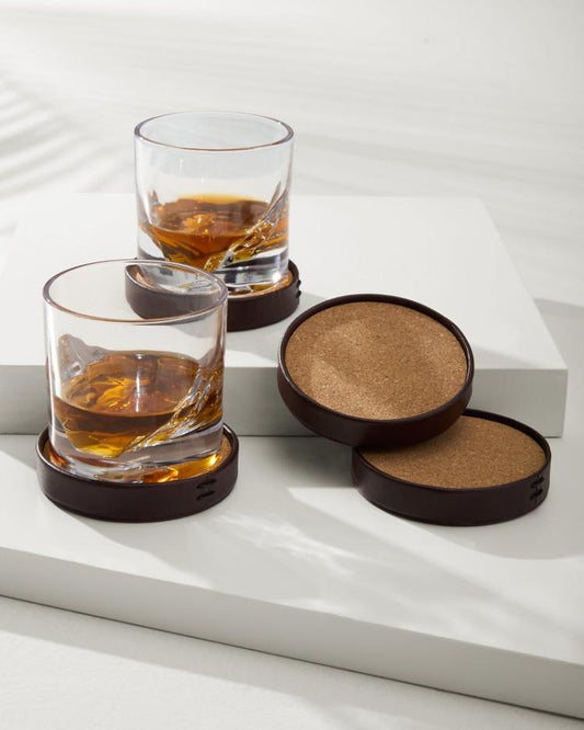 Beach & Home Drinkware & Bar | Tommy Bahama Leather Coasters—Set Of 4 Brown