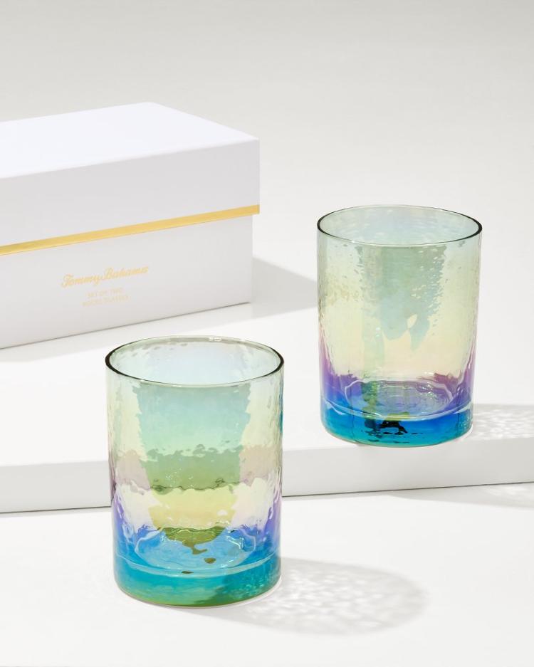 Beach & Home Drinkware & Bar | Tommy Bahama Luster Rocks Glasses — Set Of 2 Light Blue