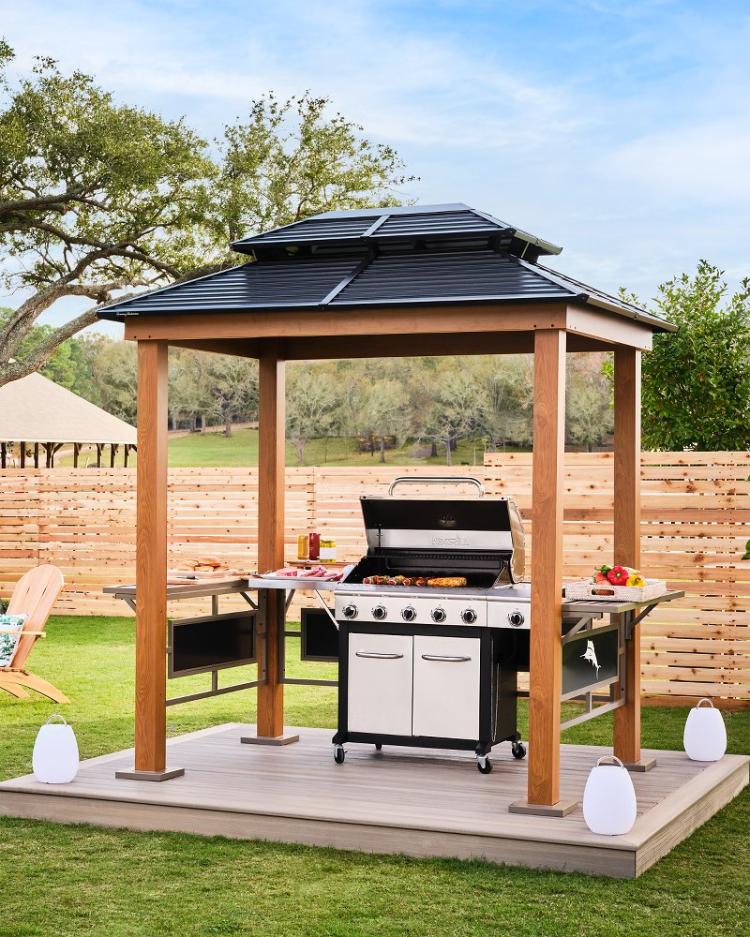 Beach & Home Gazebos | Tommy Bahama Maui Grill Galvanized Steel Roof Shelter Natural