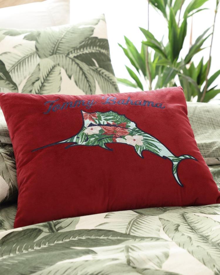 Beach & Home Pillows & Shams | Tommy Bahama Holiday Marlin Velvet Embroidered Decorative Pillow Red