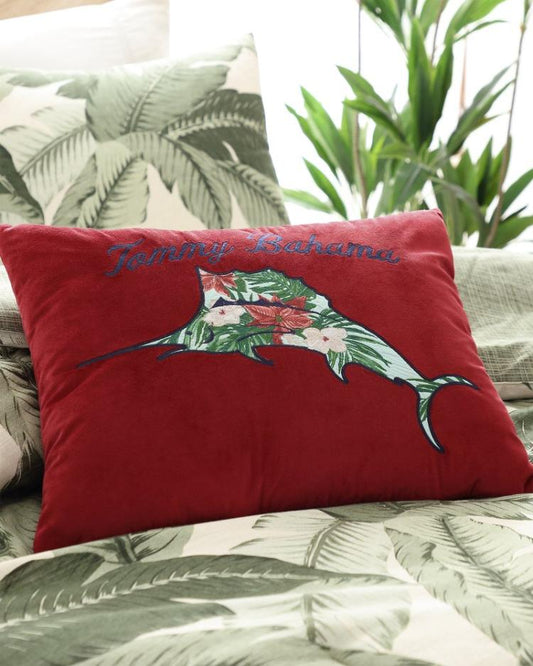 Beach & Home Pillows & Shams | Tommy Bahama Holiday Marlin Velvet Embroidered Decorative Pillow Red