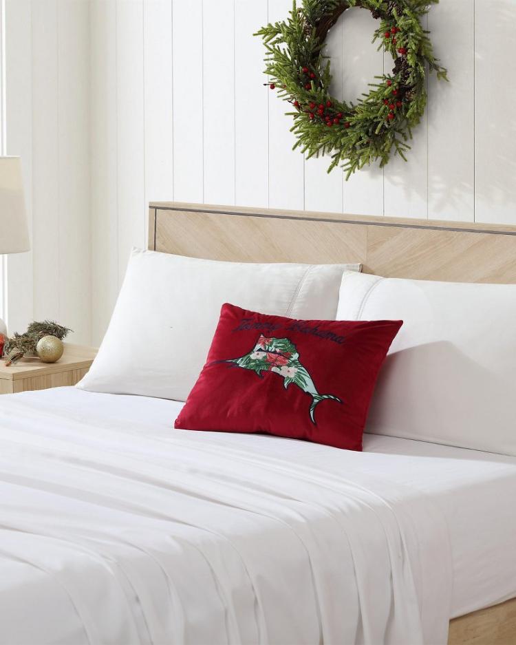 Beach & Home Pillows & Shams | Tommy Bahama Holiday Marlin Velvet Embroidered Decorative Pillow Red