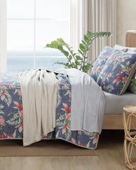Beach & Home Quilts & Blankets | Tommy Bahama Floral Enchantment Reversible 3-Piece Full/Queen Quilt Set Deep Blue