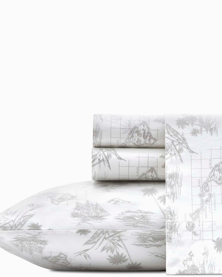 Beach & Home Sheet Sets & Bedskirts | Tommy Bahama Vintage Map Sheet Set, Queen Grey