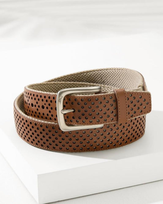 Men Belts | Tommy Bahama Leather Mesh Cushion Performance Belt Tan