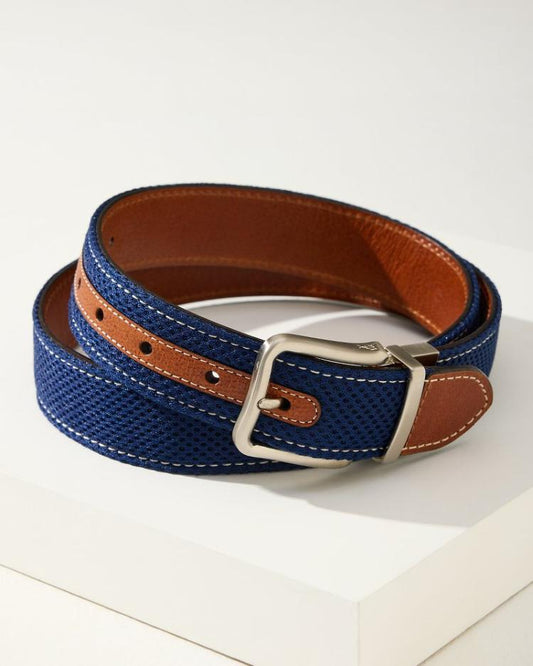 Men Belts | Tommy Bahama Leather Mesh Reversible Performance Belt Navy/tan