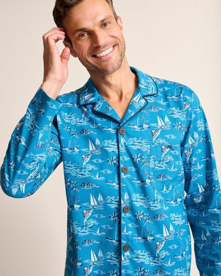 Men Loungewear & Pajamas | Tommy Bahama Big & Tall Woven Long Sleeve & Pants Pajama Set Slate Teal