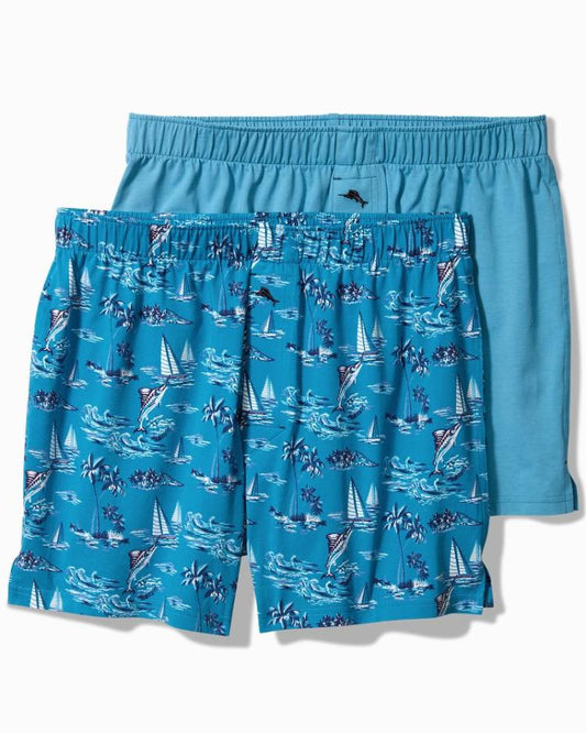 Men Loungewear & Pajamas | Tommy Bahama Cotton Knit Marlin Print Boxers — 2-Pack Slate Teal