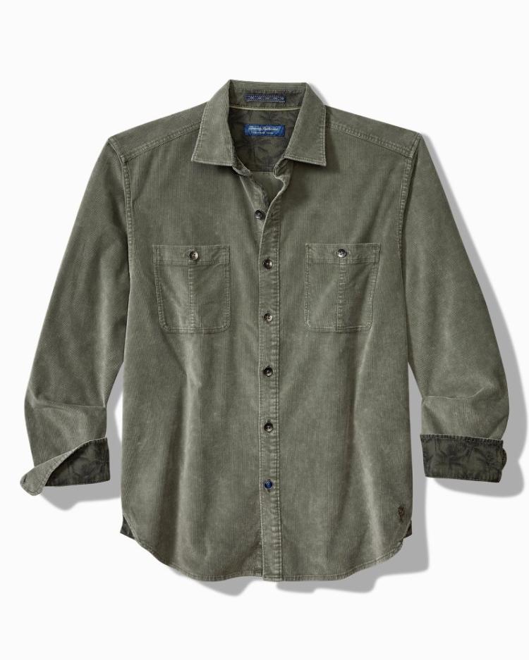 Men Shirts | Tommy Bahama Big & Tall Coastline Cord Stretch Sun Fade Double-Pocket Shirt Dark Fern