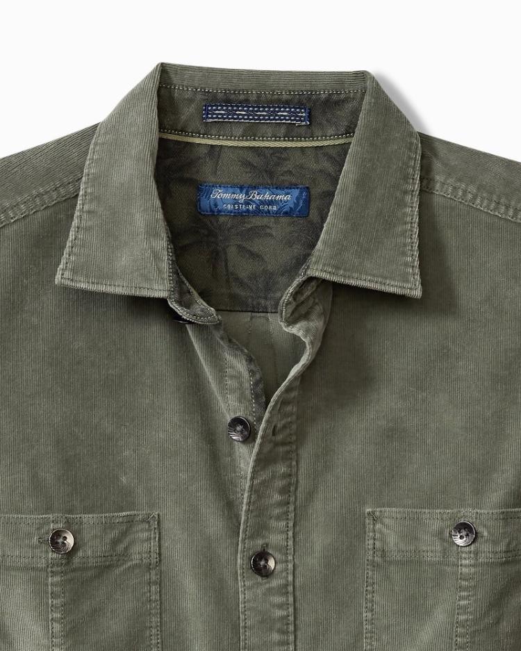 Men Shirts | Tommy Bahama Big & Tall Coastline Cord Stretch Sun Fade Double-Pocket Shirt Dark Fern