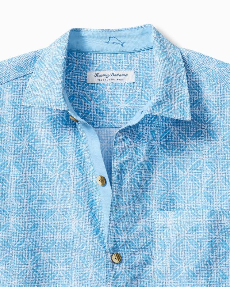 Men Shirts | Tommy Bahama Big & Tall Coconut Point Fleur De Geo IslandZone® Camp Shirt Chambray Blue