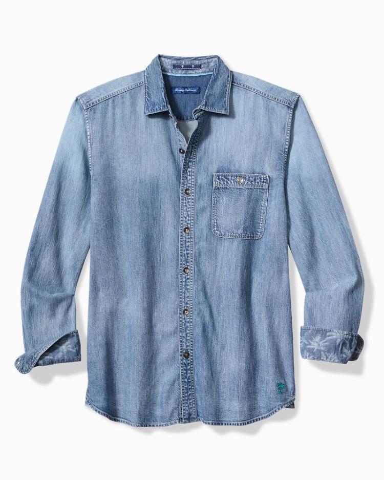 Men Shirts | Tommy Bahama Big & Tall Palm Reflections Long-Sleeve Shirt Blue Jean