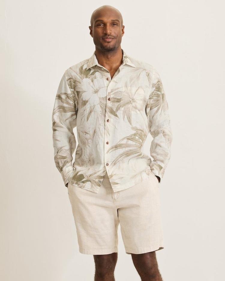 Men Shirts | Tommy Bahama Flora Oasis Long-Sleeve Linen Shirt Pure Khaki
