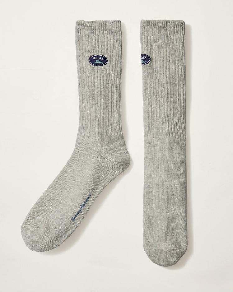 Men Socks | Tommy Bahama Relax Ribbed Crew Socks Light Grey Heather
