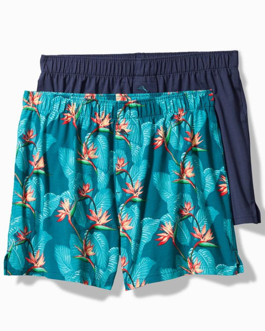 Men Underwear | Tommy Bahama Big & Tall Tropical Print & Solid Knit Boxers—2-Pack Bright Teal