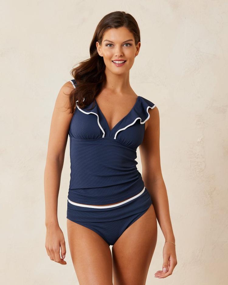 Women Bikini Tops | Tommy Bahama Island Cays Cabana Ruffle Tankini Top Mare Navy