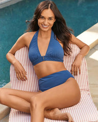 Women Bikini Tops | Tommy Bahama Island Cays Halter Bikini Top Indigo Tide