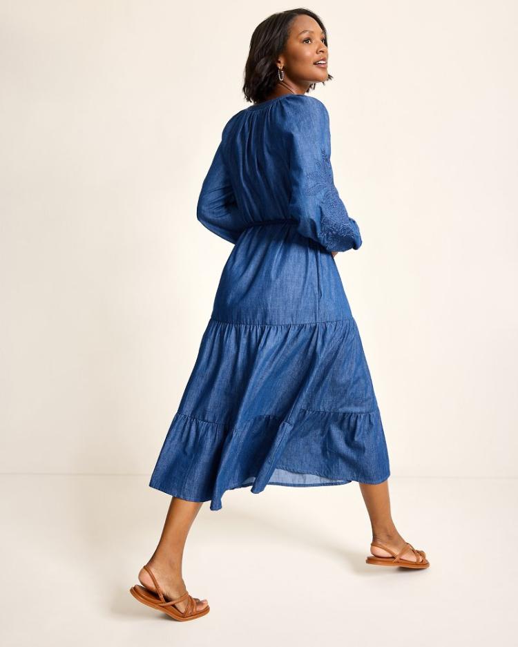 Women Dresses | Tommy Bahama Indigo Cove Embroidered Midi Dress Dark Sky Wash