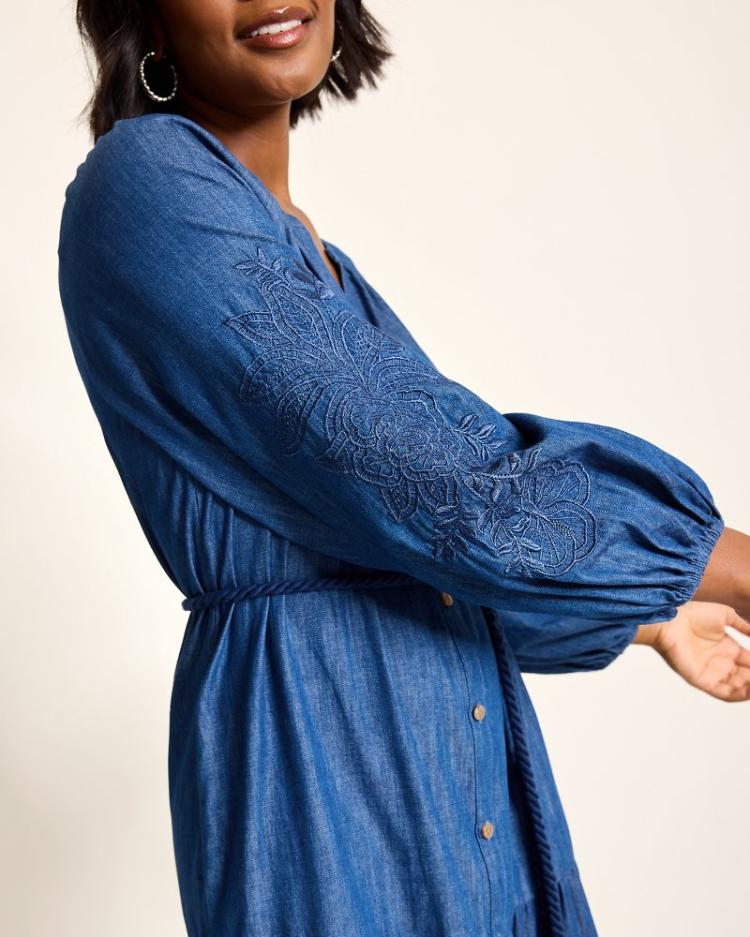 Women Dresses | Tommy Bahama Indigo Cove Embroidered Midi Dress Dark Sky Wash