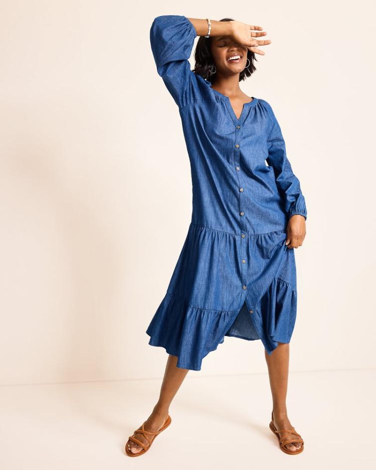 Women Dresses | Tommy Bahama Indigo Cove Embroidered Midi Dress Dark Sky Wash