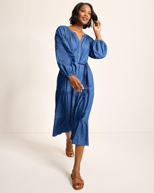 Women Dresses | Tommy Bahama Indigo Cove Embroidered Midi Dress Dark Sky Wash