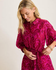 Women Dresses | Tommy Bahama Seaside Ikat Midi Shirt Dress Pink Papaya