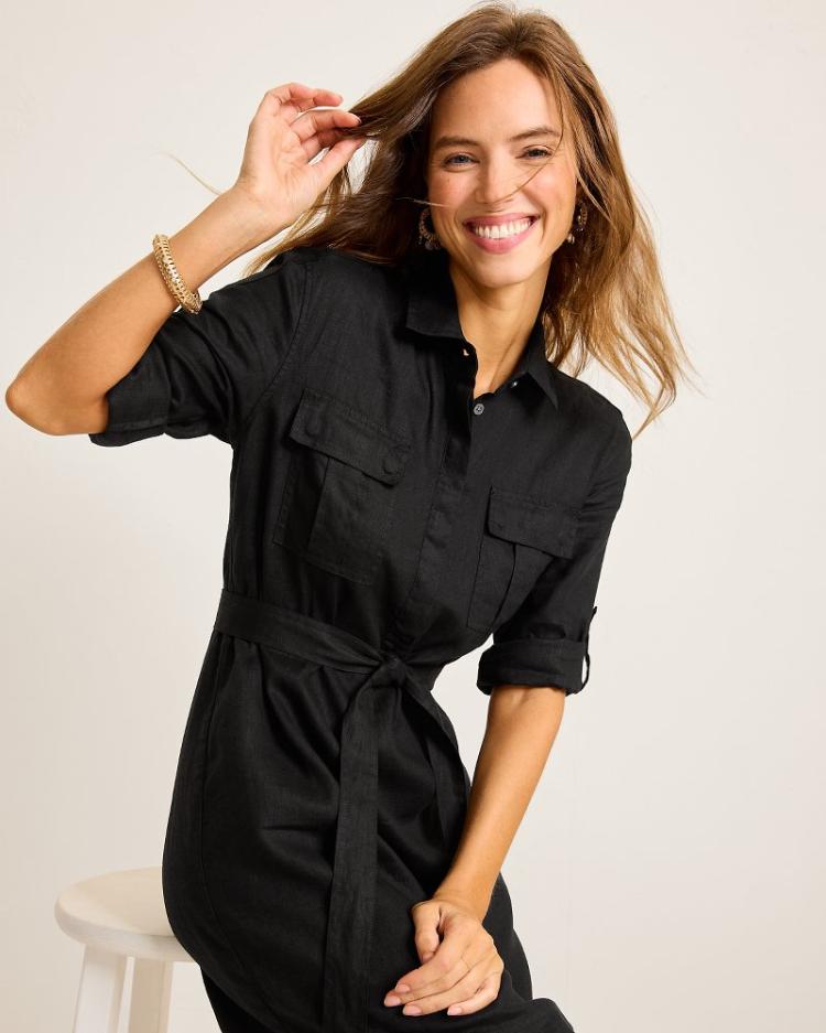 Women Dresses | Tommy Bahama Two Palms Patch-Pocket Linen Dress Black