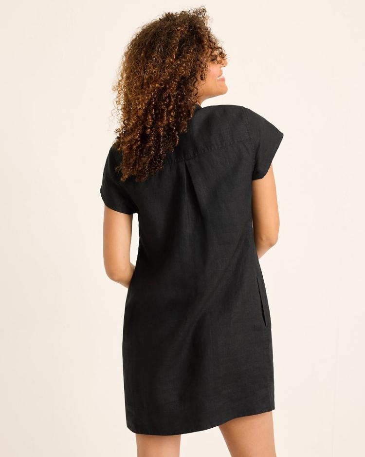 Women Dresses | Tommy Bahama Two Palms Short-Sleeve Linen Collared Dress Black