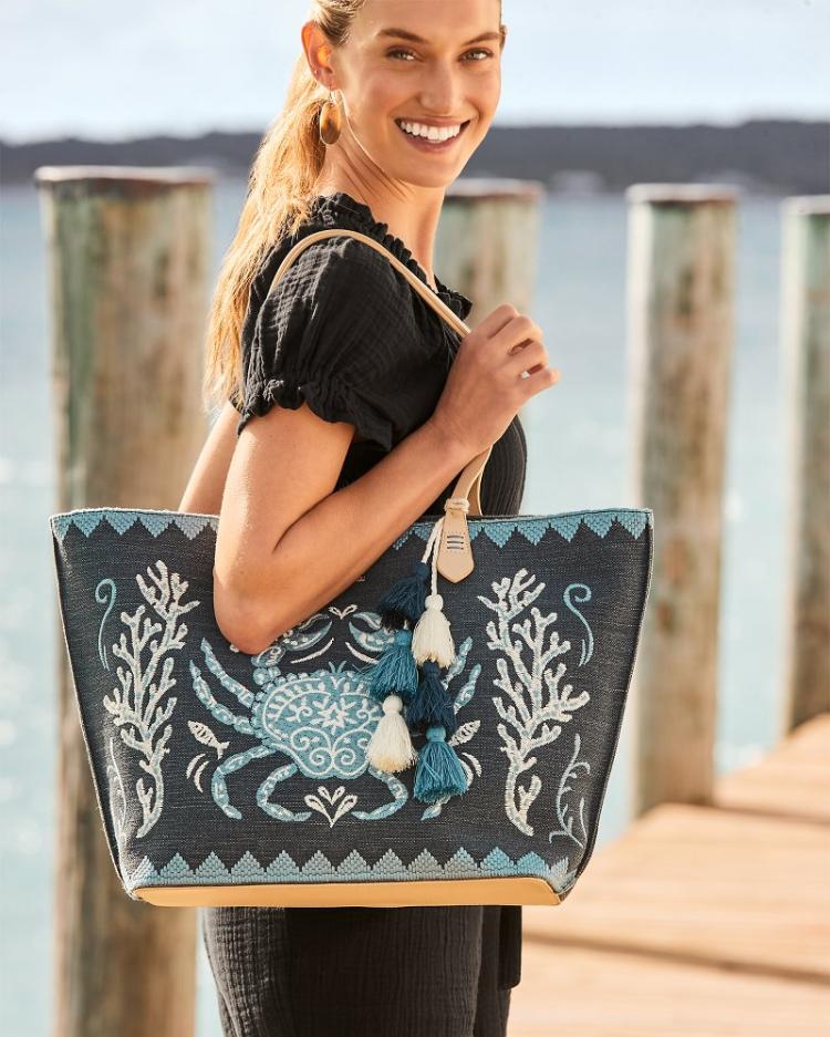 Women Handbags & Clutches | Tommy Bahama Embroidered Fiesta Crab Tote Blue