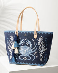 Women Handbags & Clutches | Tommy Bahama Embroidered Fiesta Crab Tote Blue