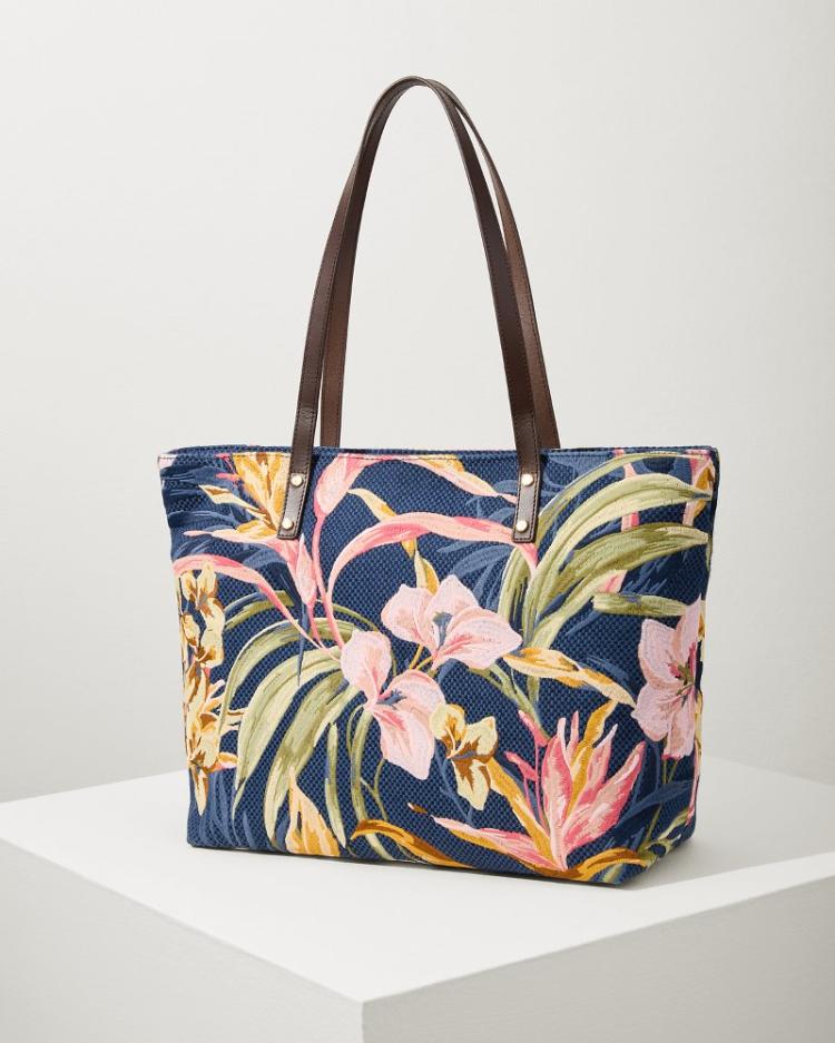 Women Handbags & Clutches | Tommy Bahama Embroidered Tote Multi Floral Navy