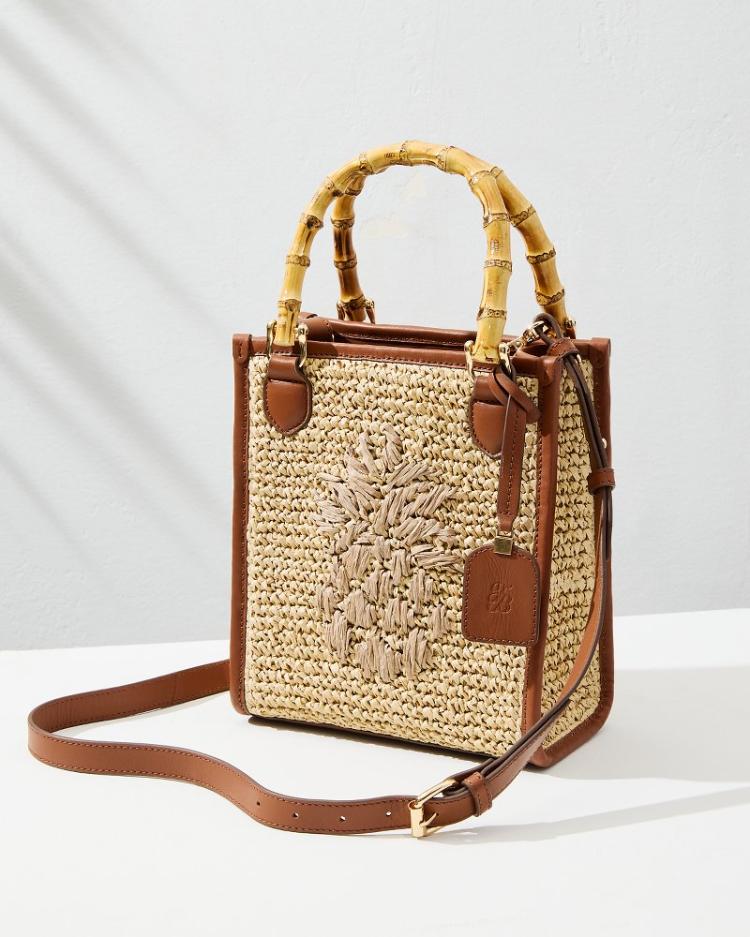 Women Handbags & Clutches | Tommy Bahama Raffia & Leather Bamboo Mini Tote Tan