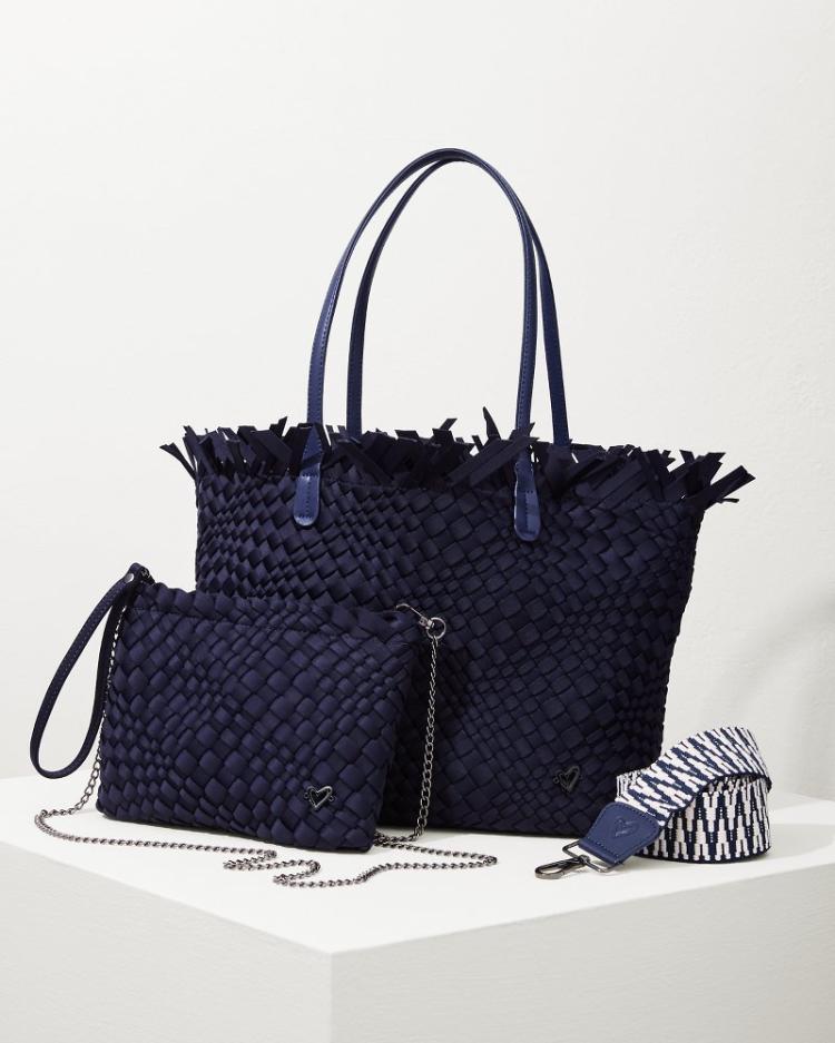 Women Handbags & Clutches | Tommy Bahama Vulcan Fringe Top Large Tote & Wristlet Navy