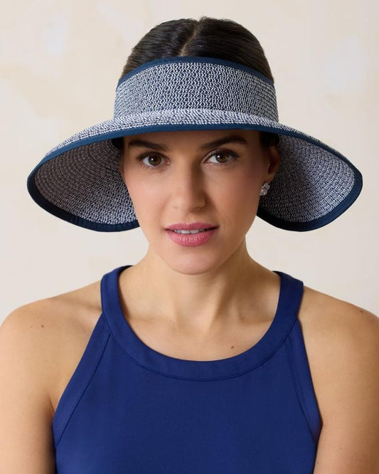 Women Hats & Caps | Tommy Bahama Packable Ultra-Braid Visor Navy/white Mix