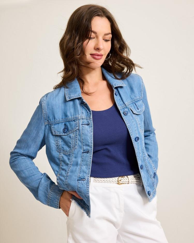 Women Jackets | Tommy Bahama Chambray O'lei Jacket Med Indigo Wash