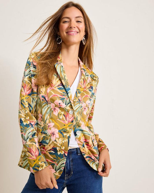 Women Jackets | Tommy Bahama Flora Amora Satin Blazer Greek Olive