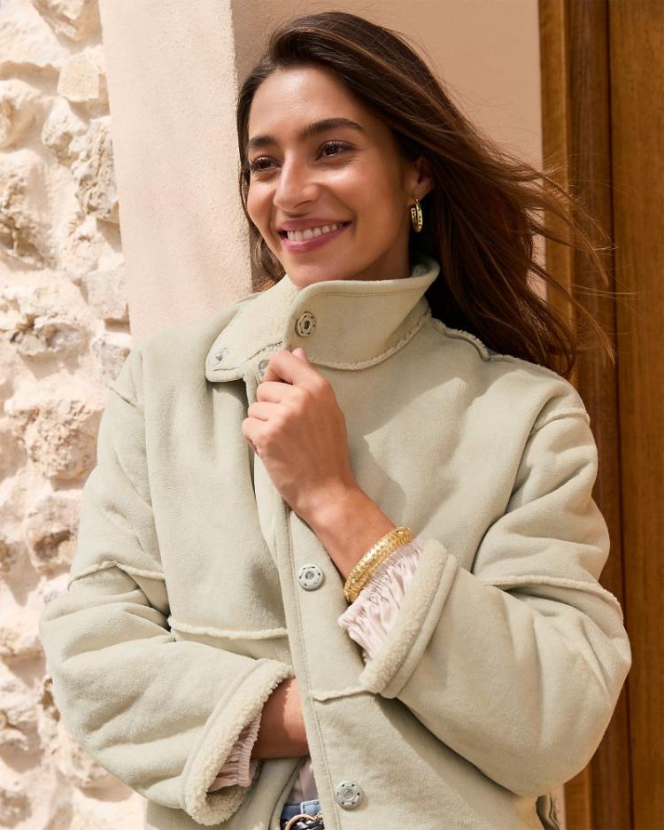 Women Jackets | Tommy Bahama Reversible Faux Shearling Coat Oatmeal