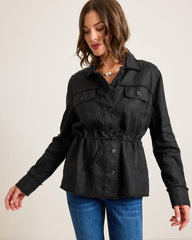 Women Jackets | Tommy Bahama Two Palms Linen Raw-Edge Utility Jacket Black