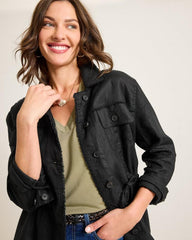 Women Jackets | Tommy Bahama Two Palms Linen Raw-Edge Utility Jacket Black