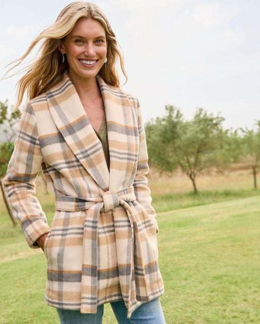 Women Jackets | Tommy Bahama Wooly Plaid Wrap Coat Neutral