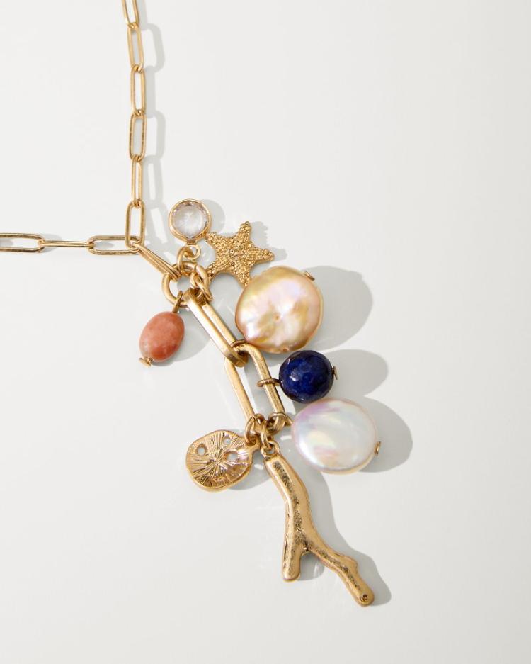 Women Jewelry | Tommy Bahama Indigo Bay Semiprecious Stone & Pearl Charm Necklace Gold Multi