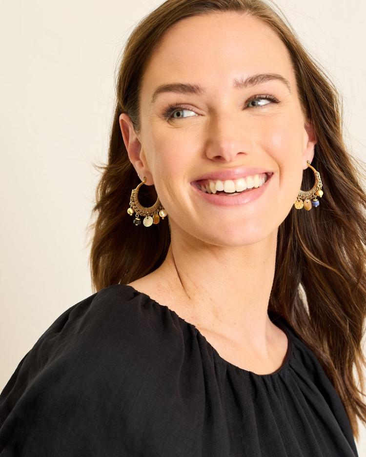 Women Jewelry | Tommy Bahama Indigo Shore Mixed Materials Charm Hoop Earrings Gold