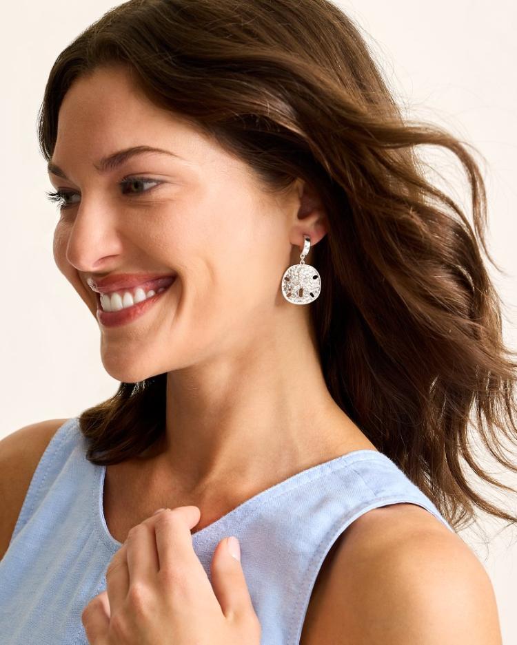 Women Jewelry | Tommy Bahama Marco Island Sand Dollar Drop Hoop Earrings Silver