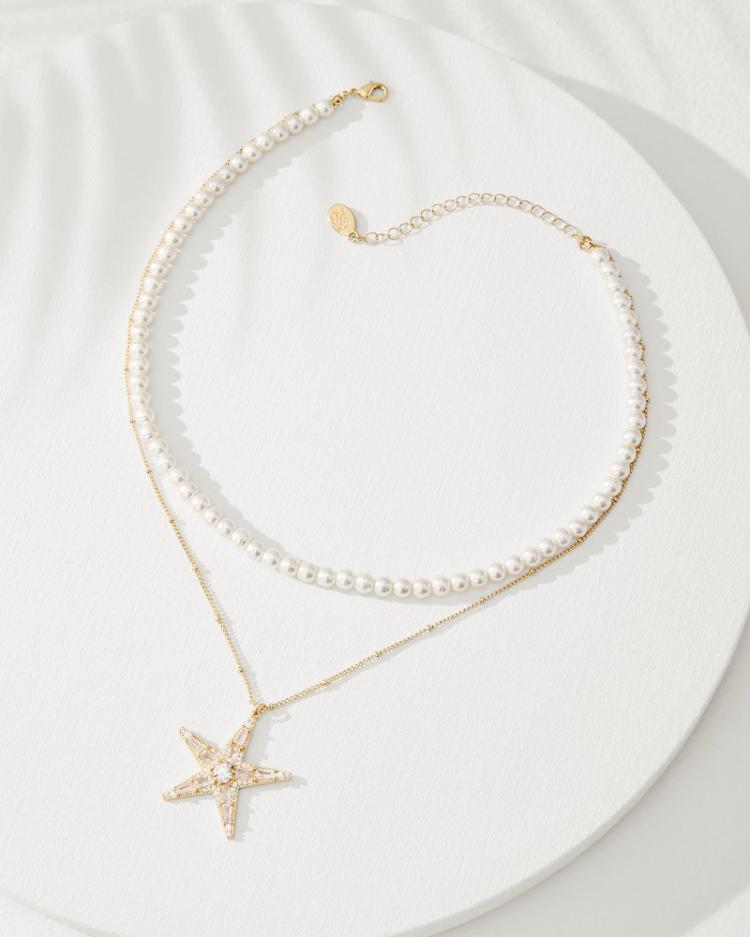 Women Jewelry | Tommy Bahama Moments In Paradise Star Layered Pearl Necklace Gold