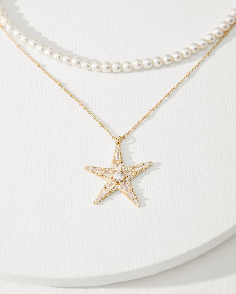 Women Jewelry | Tommy Bahama Moments In Paradise Star Layered Pearl Necklace Gold